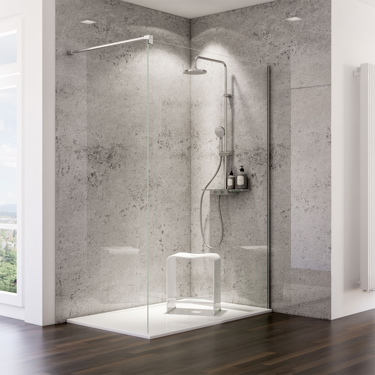 Schulte ExpressPlus Duschrueckwand DecoDesign Hochglanz Stein grau hell 2550 x 1500