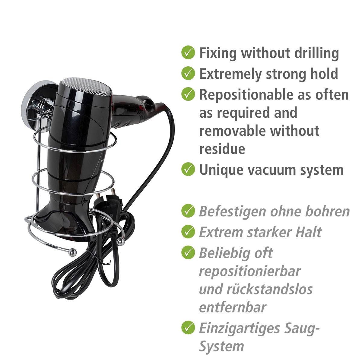 Wenko Haartrocknerhalter Befestigen ohne bohren Vacuum-Loc Bild 4