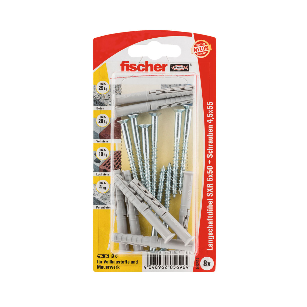 Fischer  Langschaftdübel SX R 6 x 50 mm Z-Senkkopfschraube 8 Stück