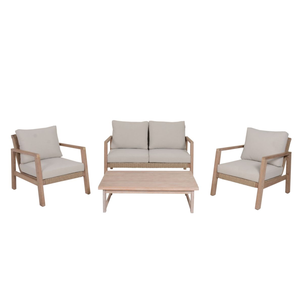 Garden Pleasure Lounge-Set SAN MATEO, 4-teilig, Eukalyptus,Geflecht,Polyester100%