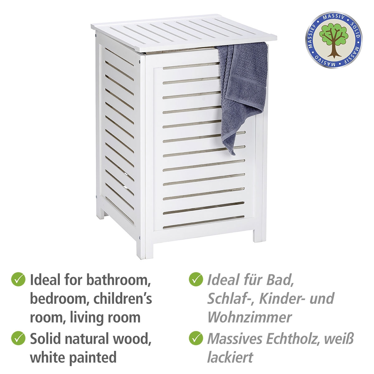 Wenko  Wäschetruhe Oslo aus Echtholz Wäschesammler massiv Bild 3