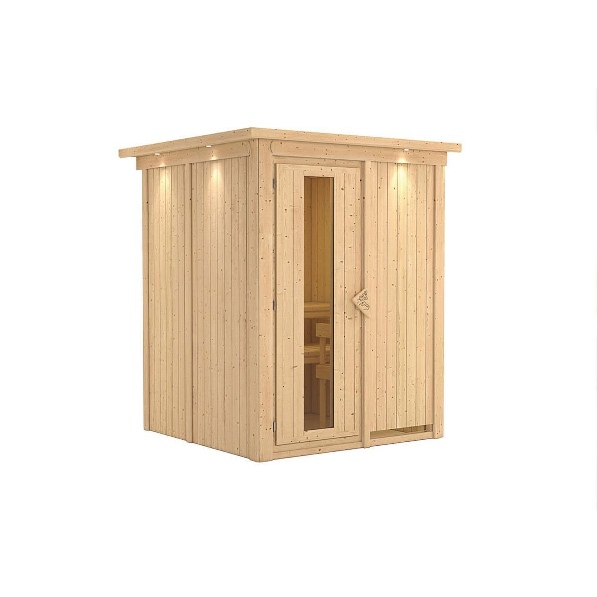 Karibu Sauna Minja Fronteinstieg ohne Ofen mit Kranz Energiespartür Bild 2