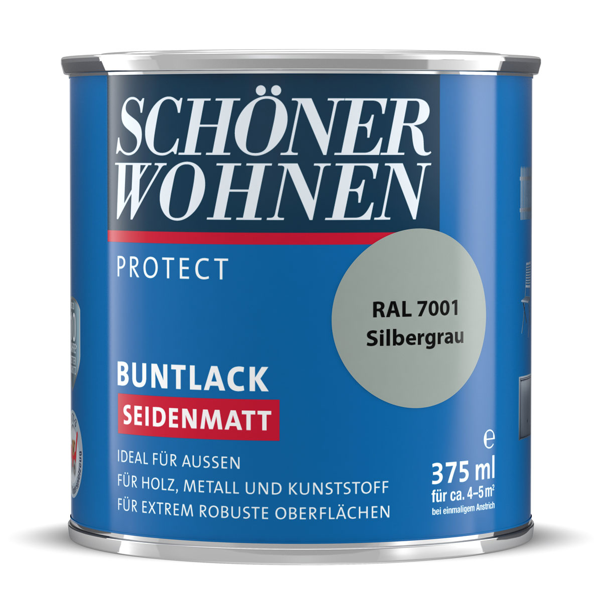 Schöner Wohnen Farbe Buntlack Protect silbergrau seidenmatt 375 ml
