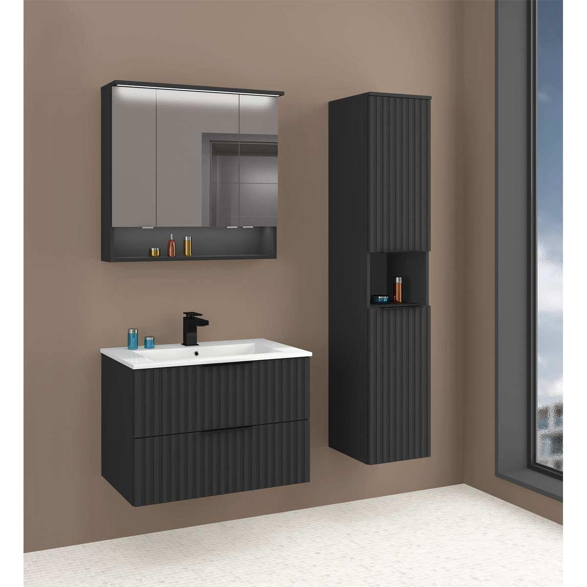 Hochschrank Amy, 35cm, 2 Türen, 1 Schublade Bild 3