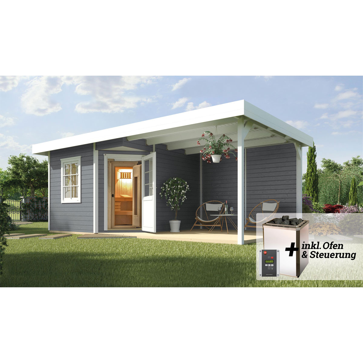 Weka  Saunahaus Salo Größe 2 Sparset 7,5 kW Bio S rot Bild 2