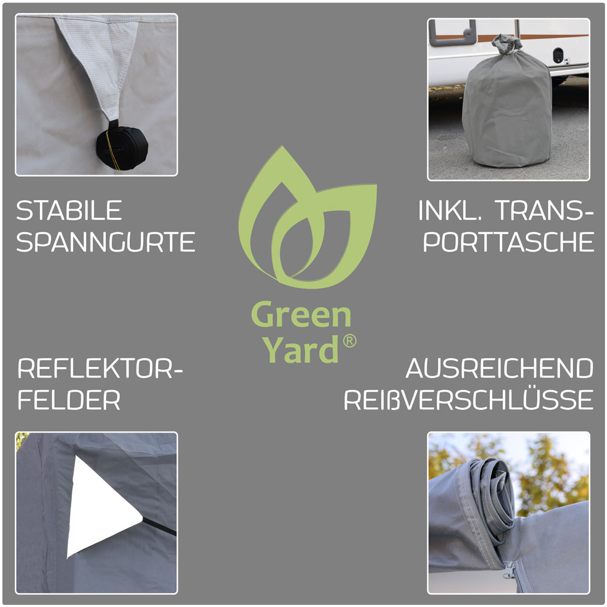 GreenYard Wohnwagen Abdeckplane mit Reflektoren Gr. S 460 x 250 x 220 cm Bild 5