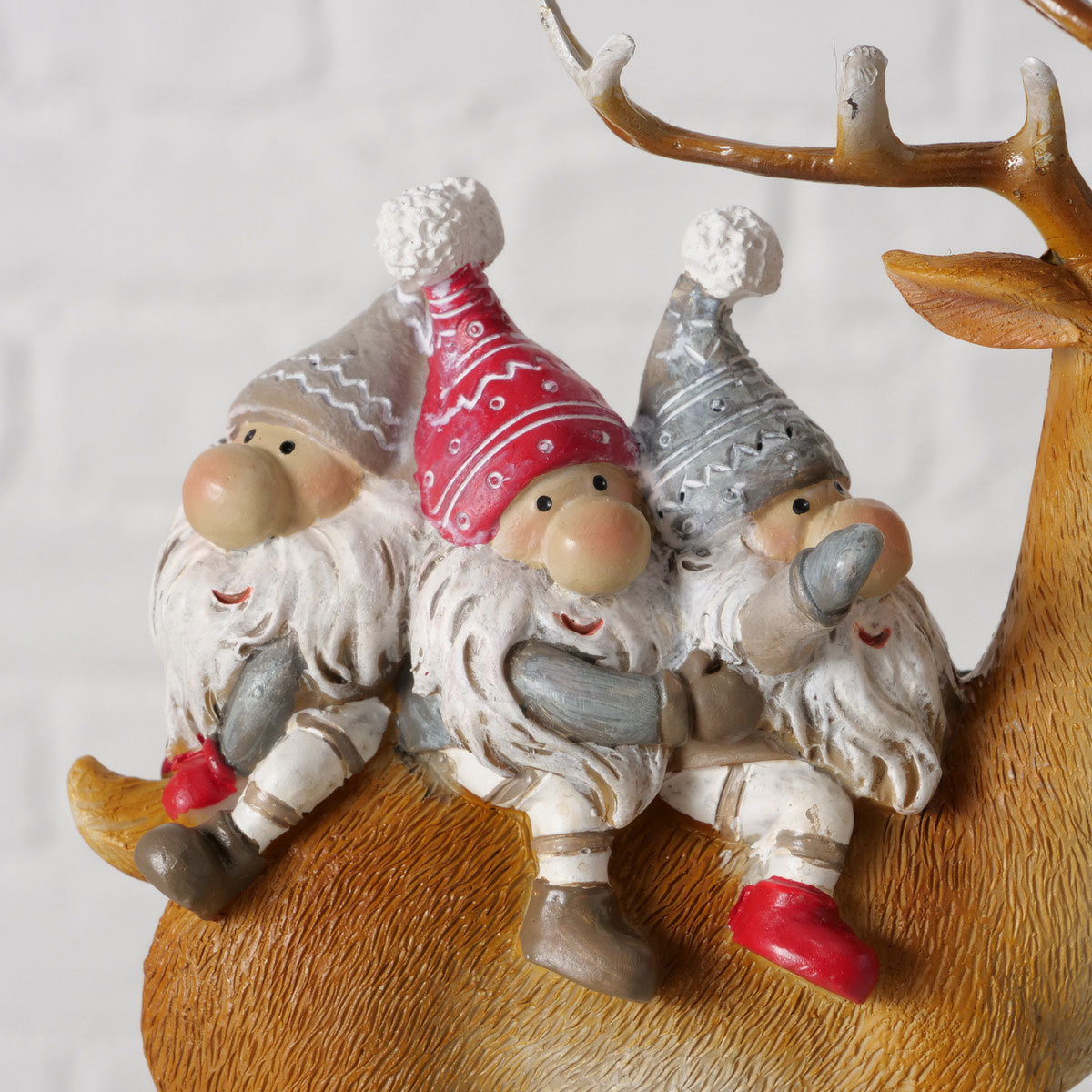 Figur Fiete Hirsch Wichtel 10,5 x 5,4 x 15,5 cm braun grau rot weiß Bild 7