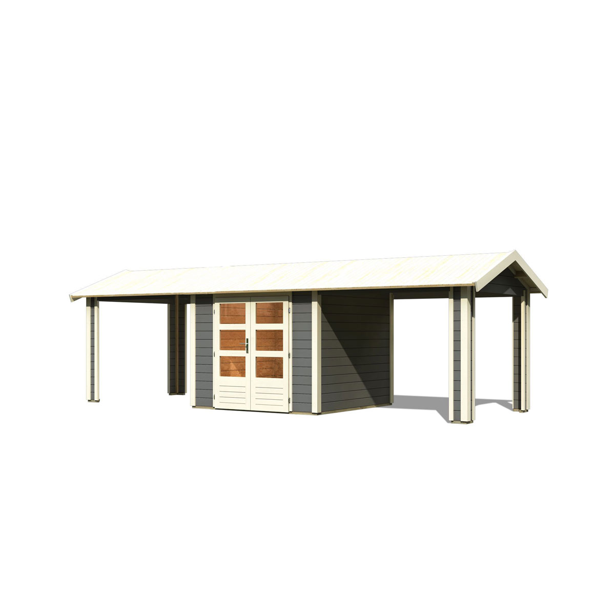 Karibu  Blockbohlenhaus Theres 3 terragrau mit 2 Dachausbauelementen Bild 3