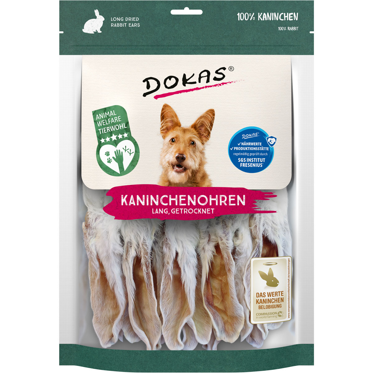 Dokas  Kausnack Kaninchenohren mit Fell getrocknet 180g