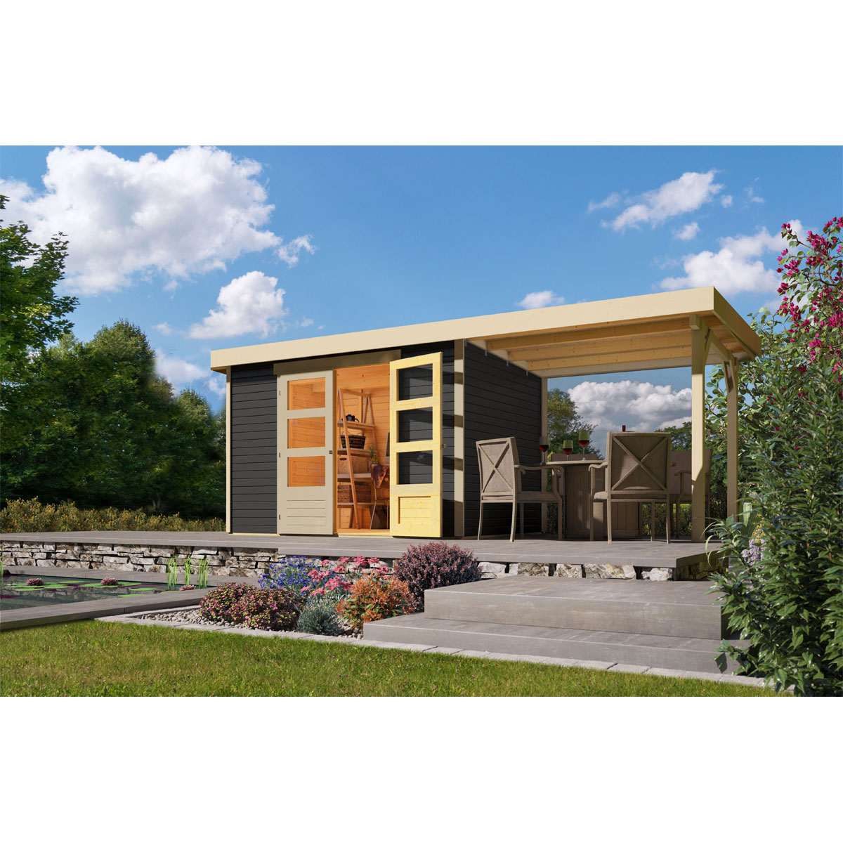 Karibu Gartenhaus Askola 4 mit Schleppdach terragrau