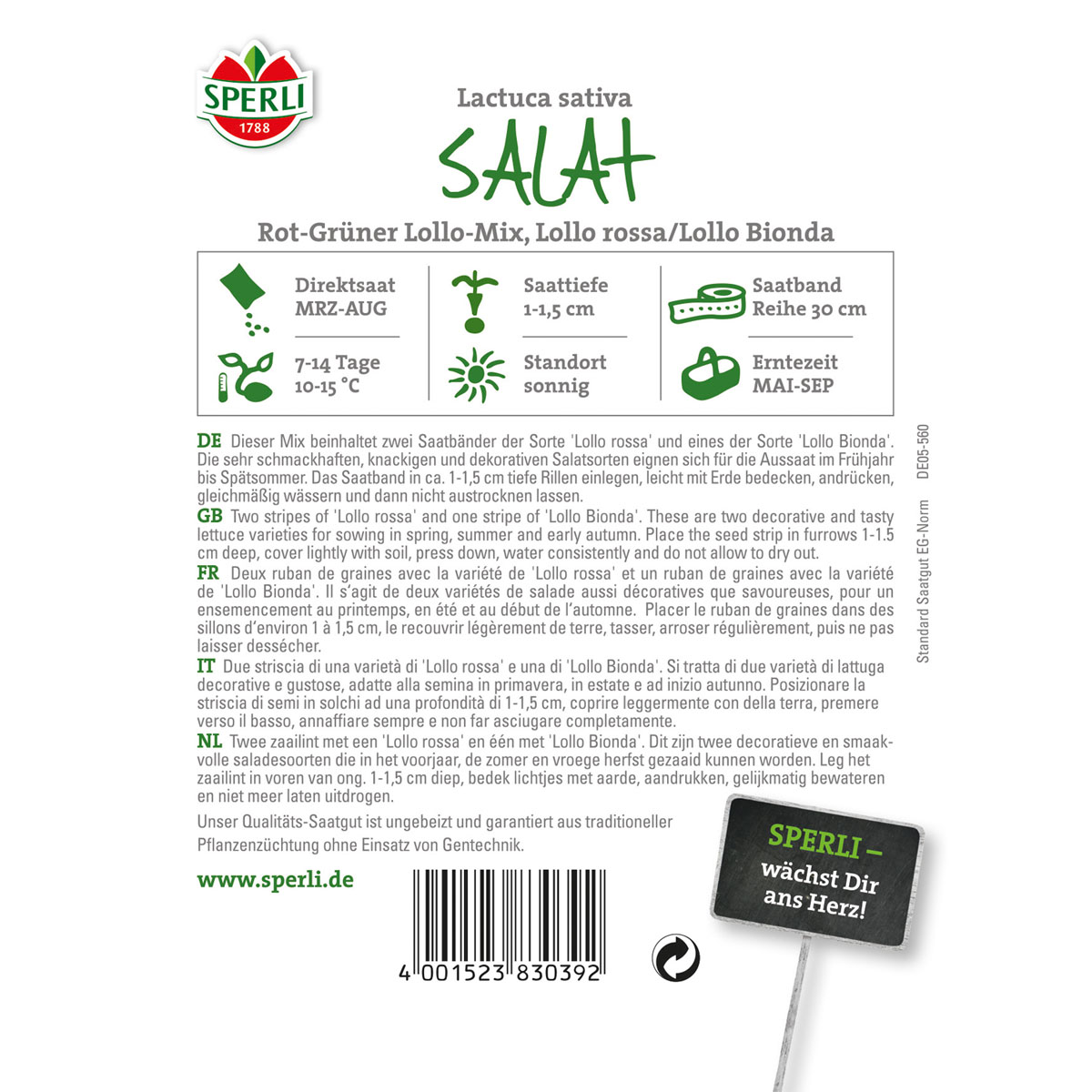 Sperli Pflücksalat-Mix Lollo 5 m Saatband Bild 2