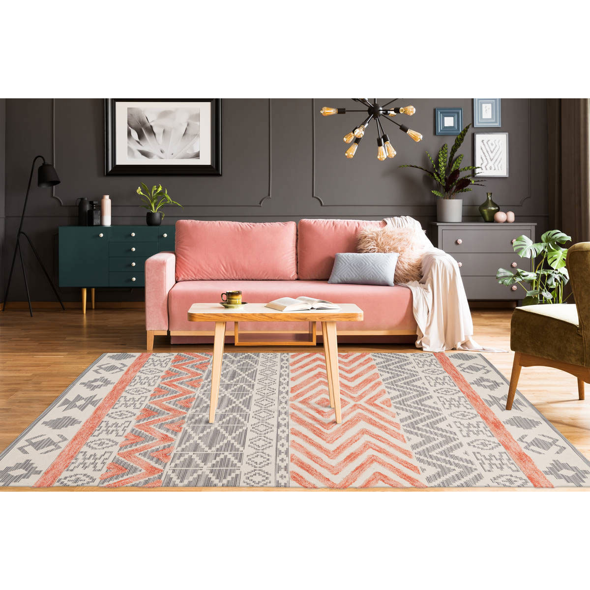 Ethno-Teppich Ethnie 100 grau/apricot Bild 2