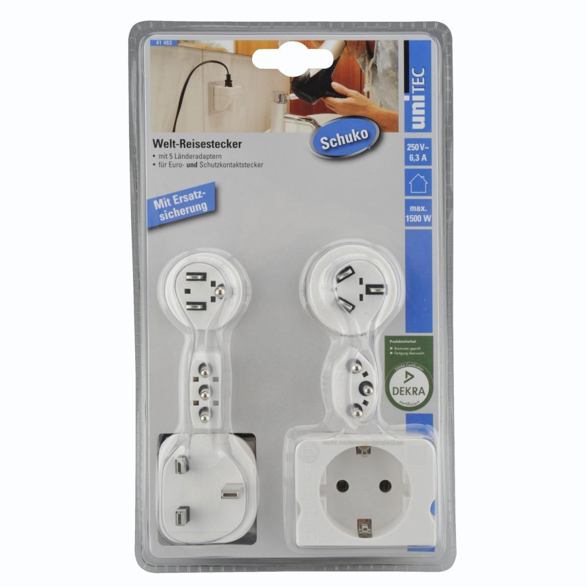 Reisestecker Welt mit Zusatzsicherung