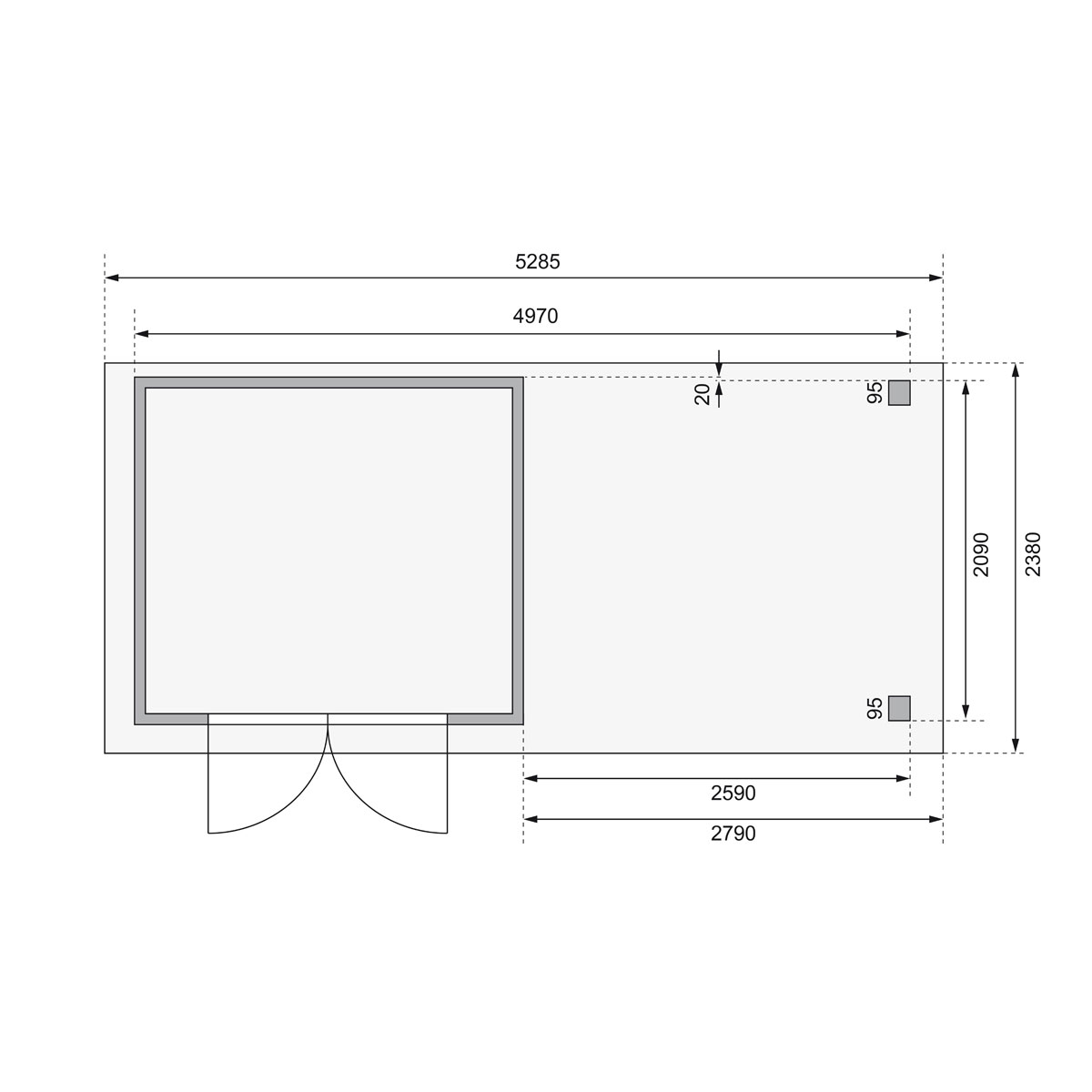 Karibu BBH Askola 3 Set mit Anbaudach naturbelassen Bild 8
