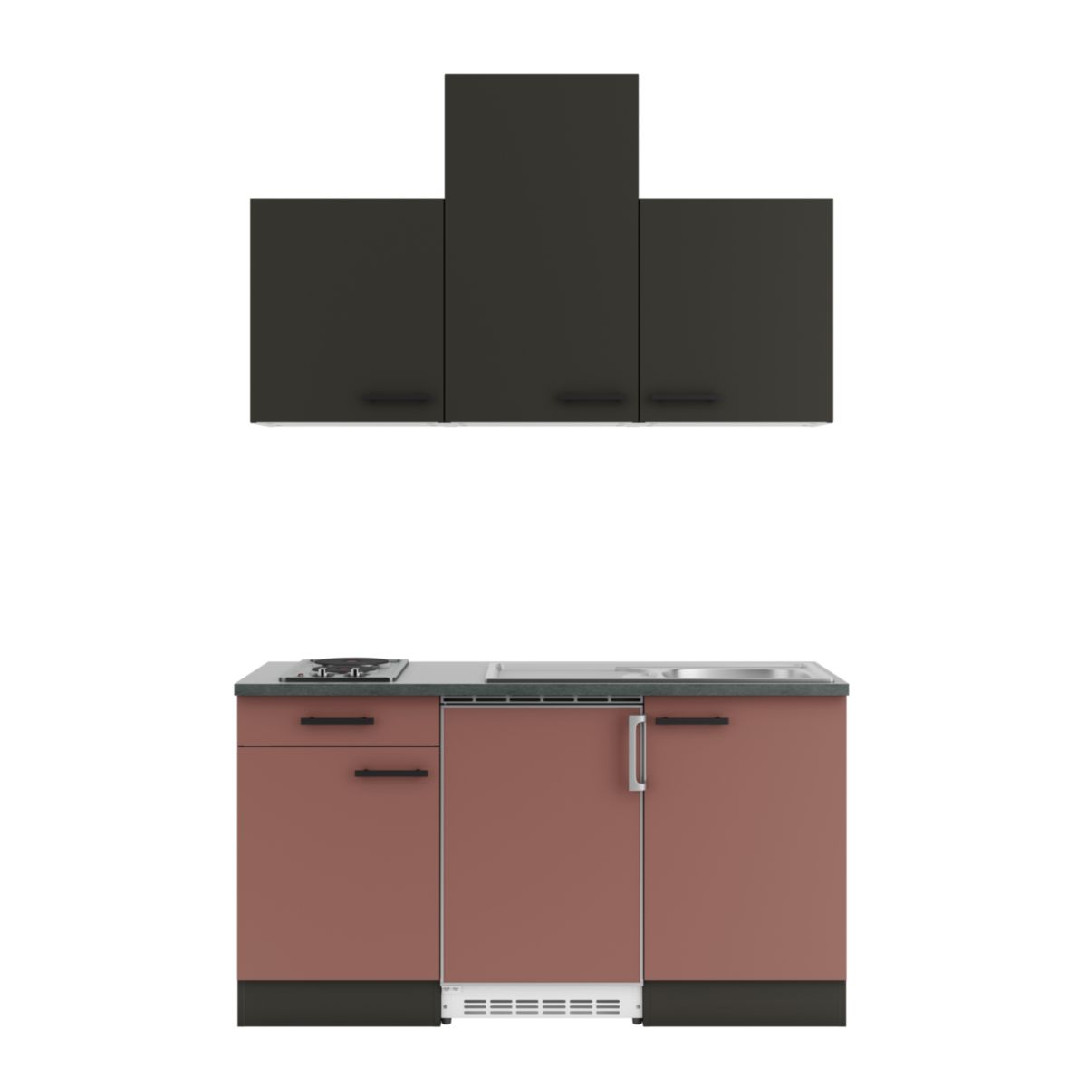 optifit Miniküche Madrid420 Nizza407 150 x 226,8 x 60 cm Anthrazit Matt   Rostrot Anthrazit Matt