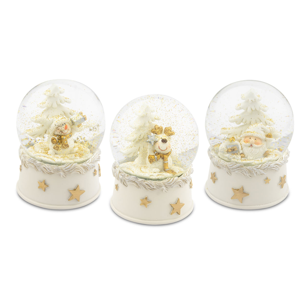Schneekugel sortiert Poly 6,5 x 6,5 x 9 cm weiss-gold