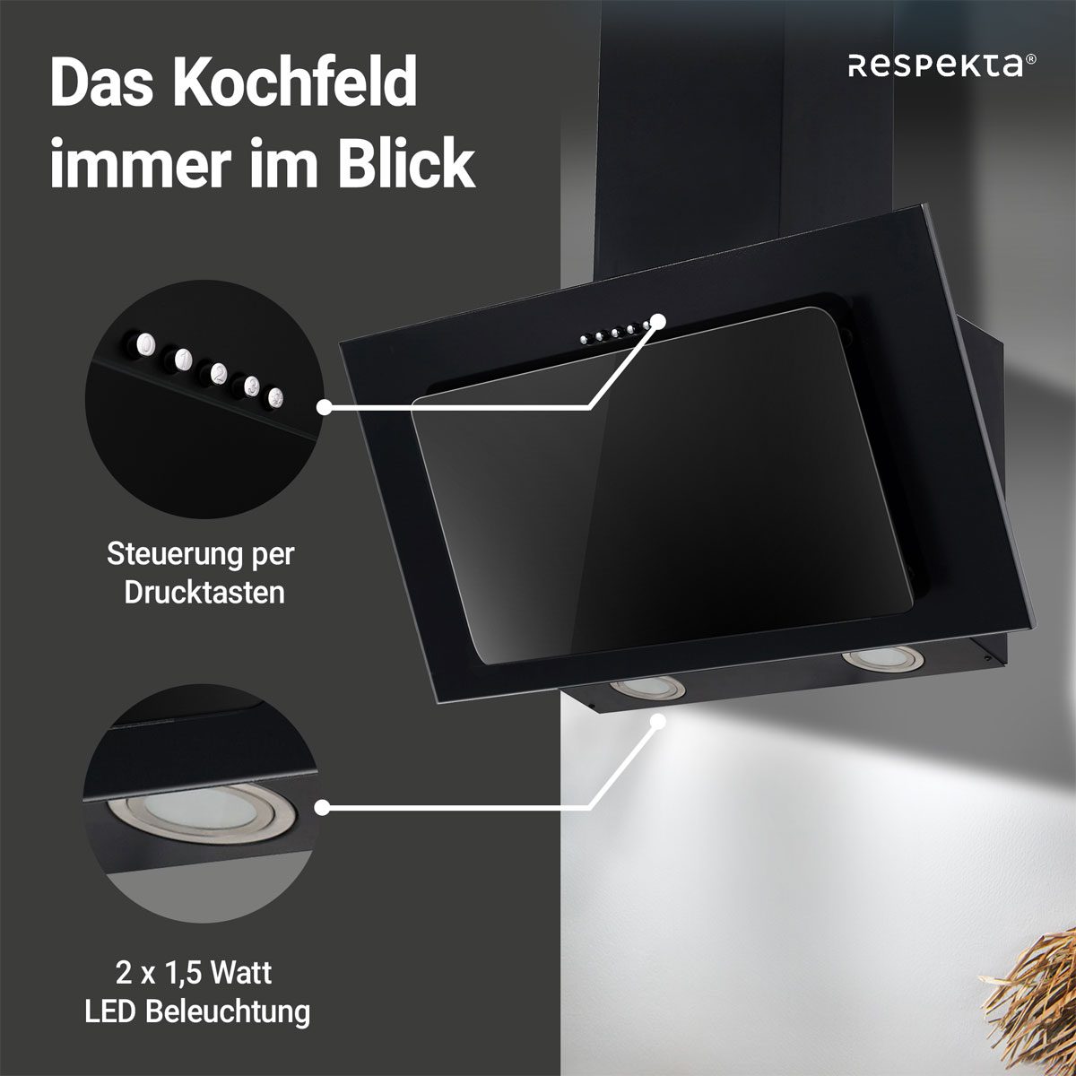 Respekta Schraeghaube EEK:B schwarz 60cmCH33060SB Bild 4