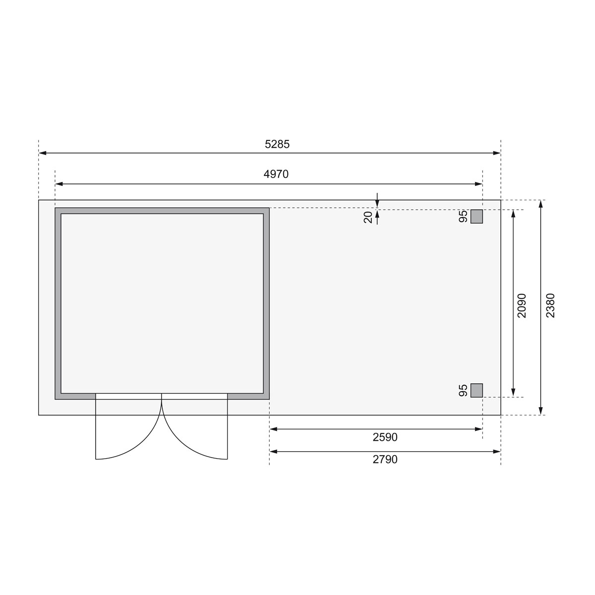 Karibu BBH Kerko 3 Set mit Anbaudach terragrau Bild 8
