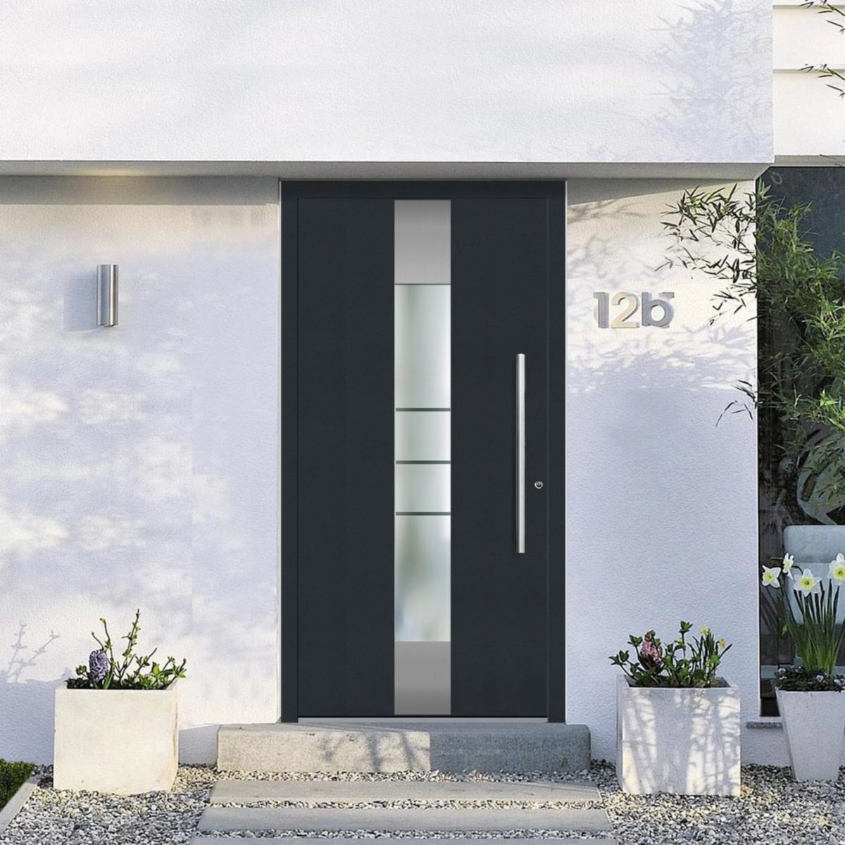 Schüco Aluminium Haustür 600 Catania Excellent 1100 x 2100 mm RAL9016/7016 DR