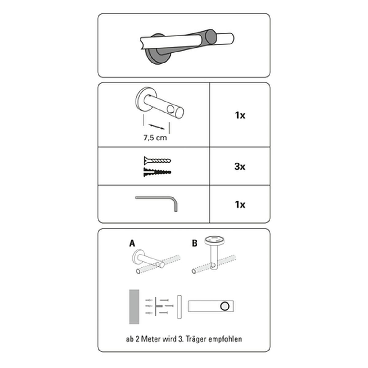 Gardinia Träger geschlossen für Durchmesser 12 mm 7,5 cm Edelstahl Bild 5
