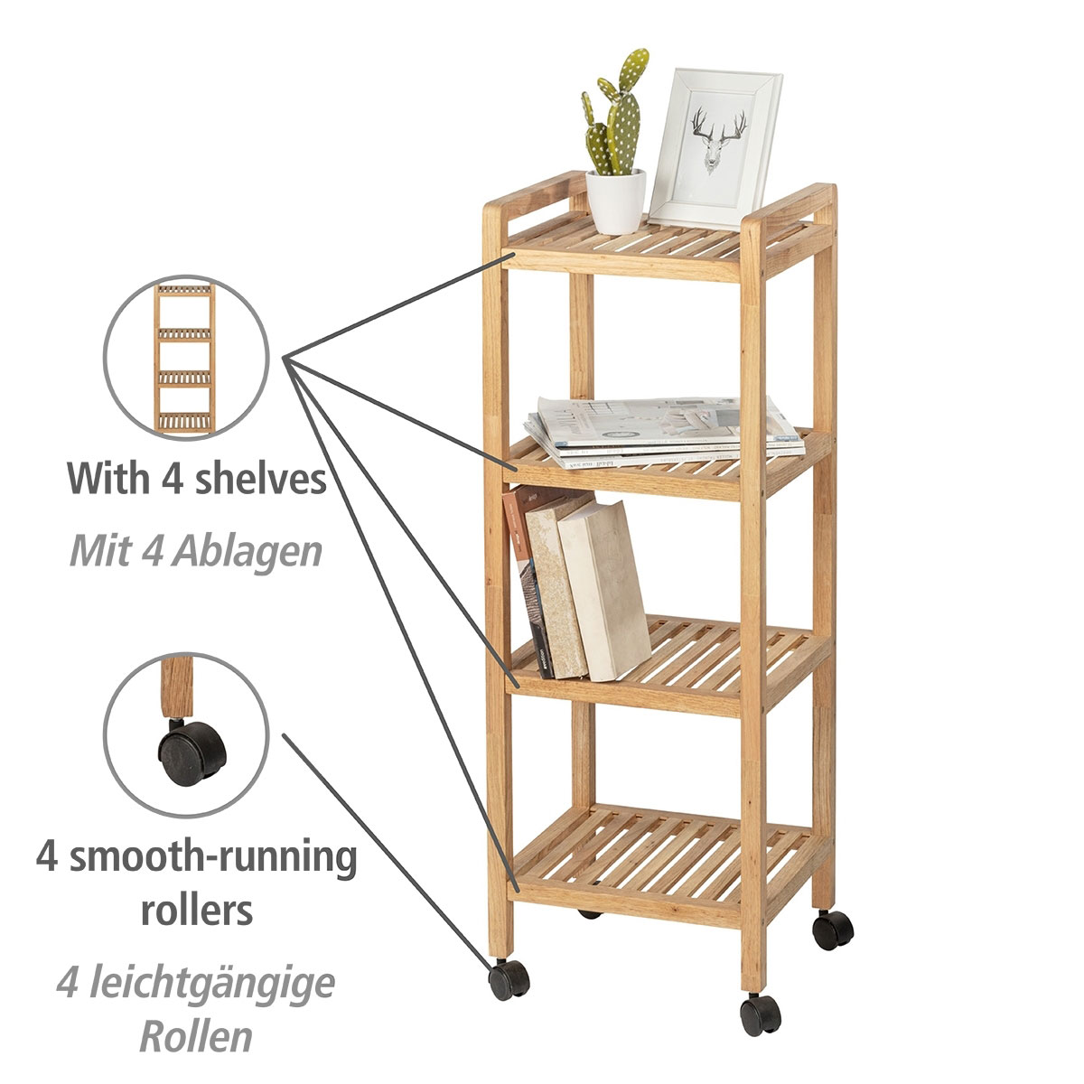 Wenko  Haushalts- und Badwagen Norway 4 Etagen schmales Bad- Küchen- und Wohnregal auf Rollen Bild 3