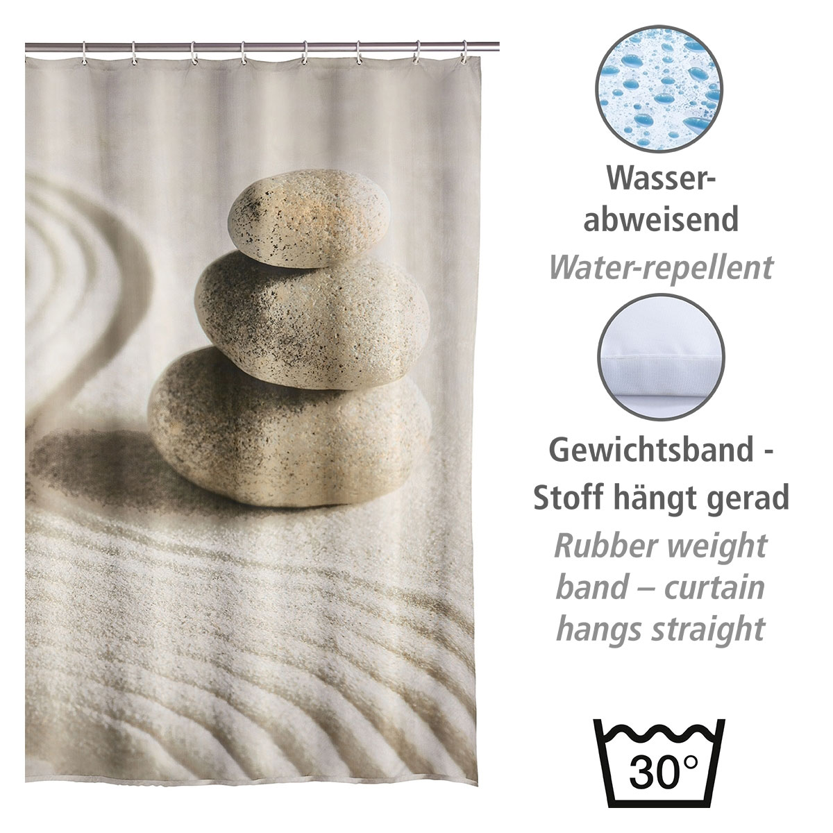 Wenko  Duschvorhang Sand und Stone Textil Polyester 180 x 200 cm waschbar Bild 3