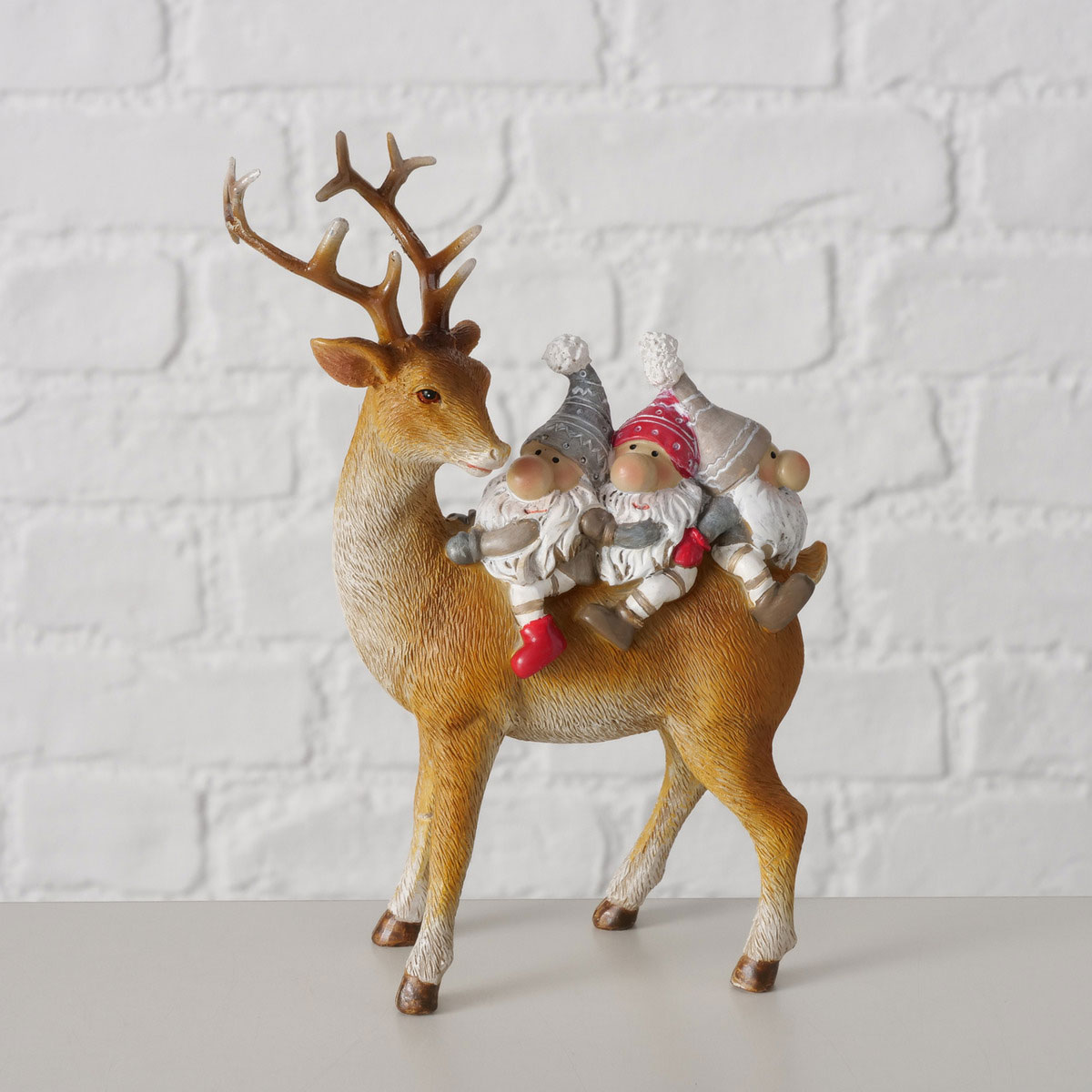 Figur Fiete Hirsch Wichtel 10,5 x 5,4 x 15,5 cm braun grau rot weiß Bild 5