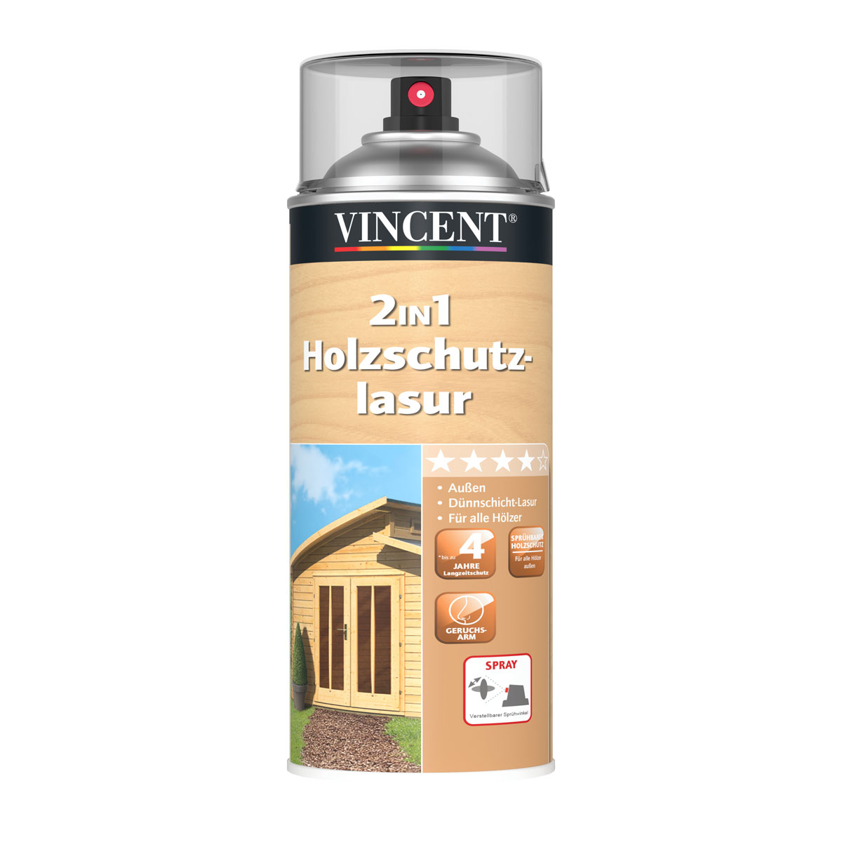 Vincent 2in1 Holzschutzlack Spray teak 500 ml