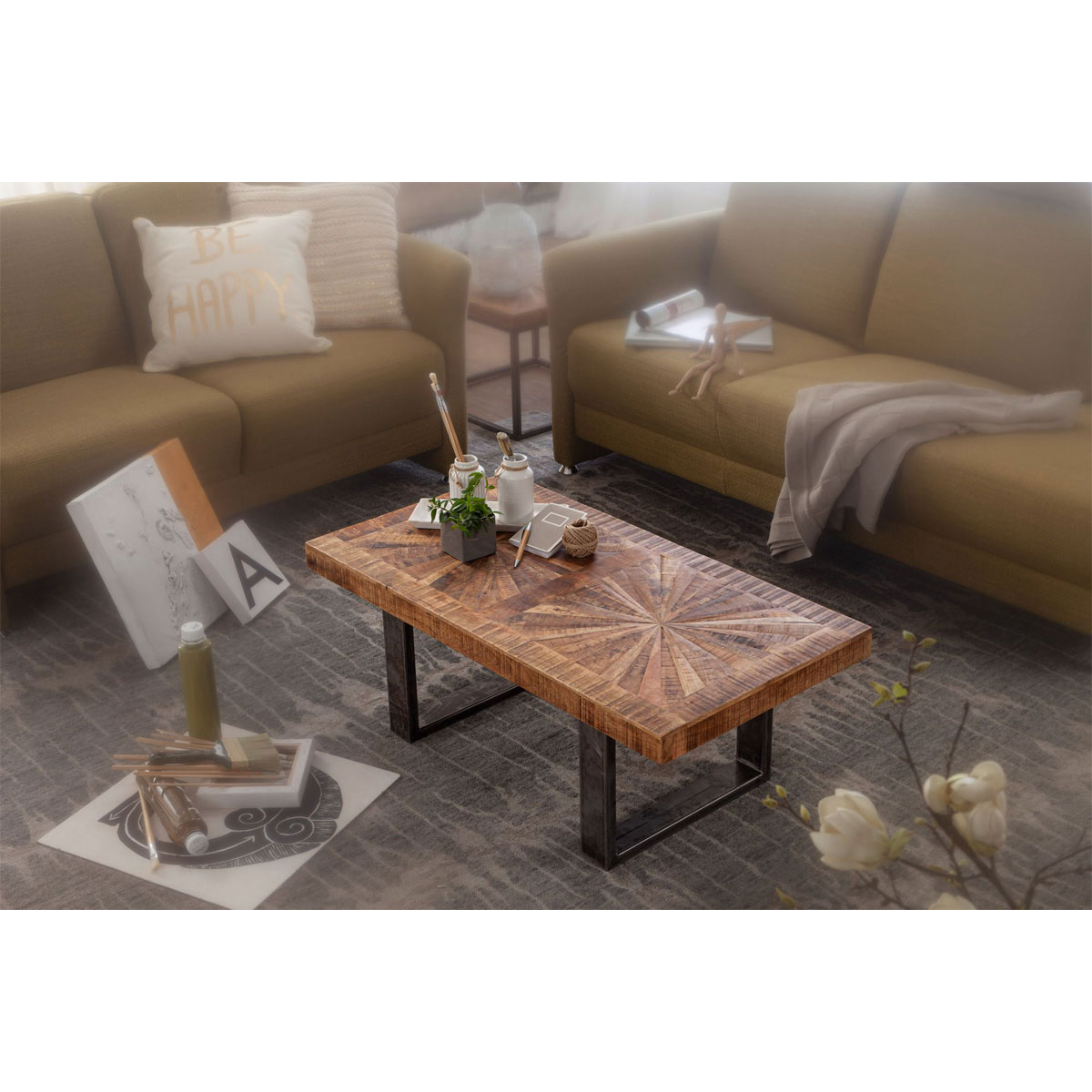 Wohnling Moderner Couchtisch Mango Massivholz 105 x 40 x 55 cm Bild 2