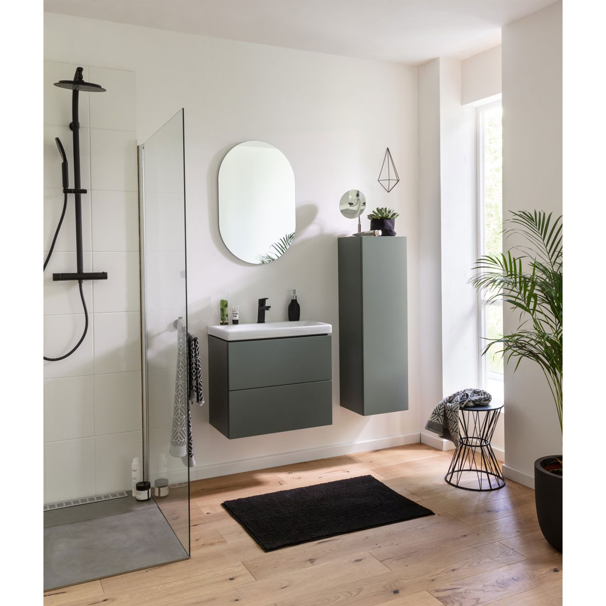 BADMOBIL Waschtischunterschrank CRAFT 63 x 54 x 36 cm 2 Schubladen mit Push-To-Open grün-matt Bild 5