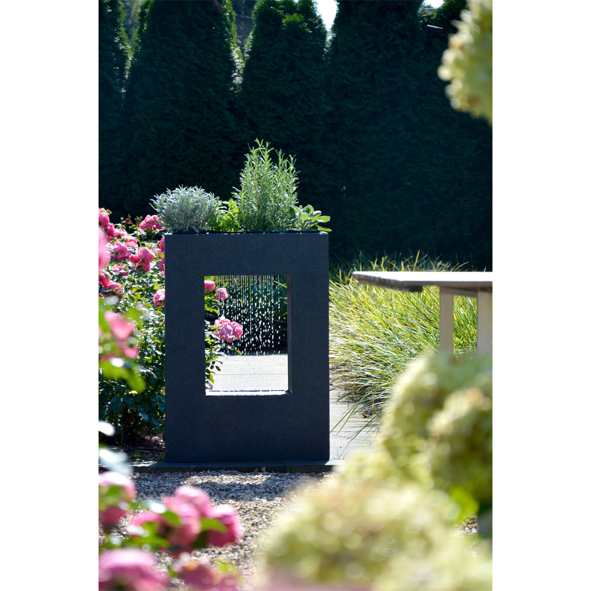 dobar XL Design-Gartenbrunnen mit Pflanzkasten 76 x 54,5 x 19 cm dunkelgrau Bild 8