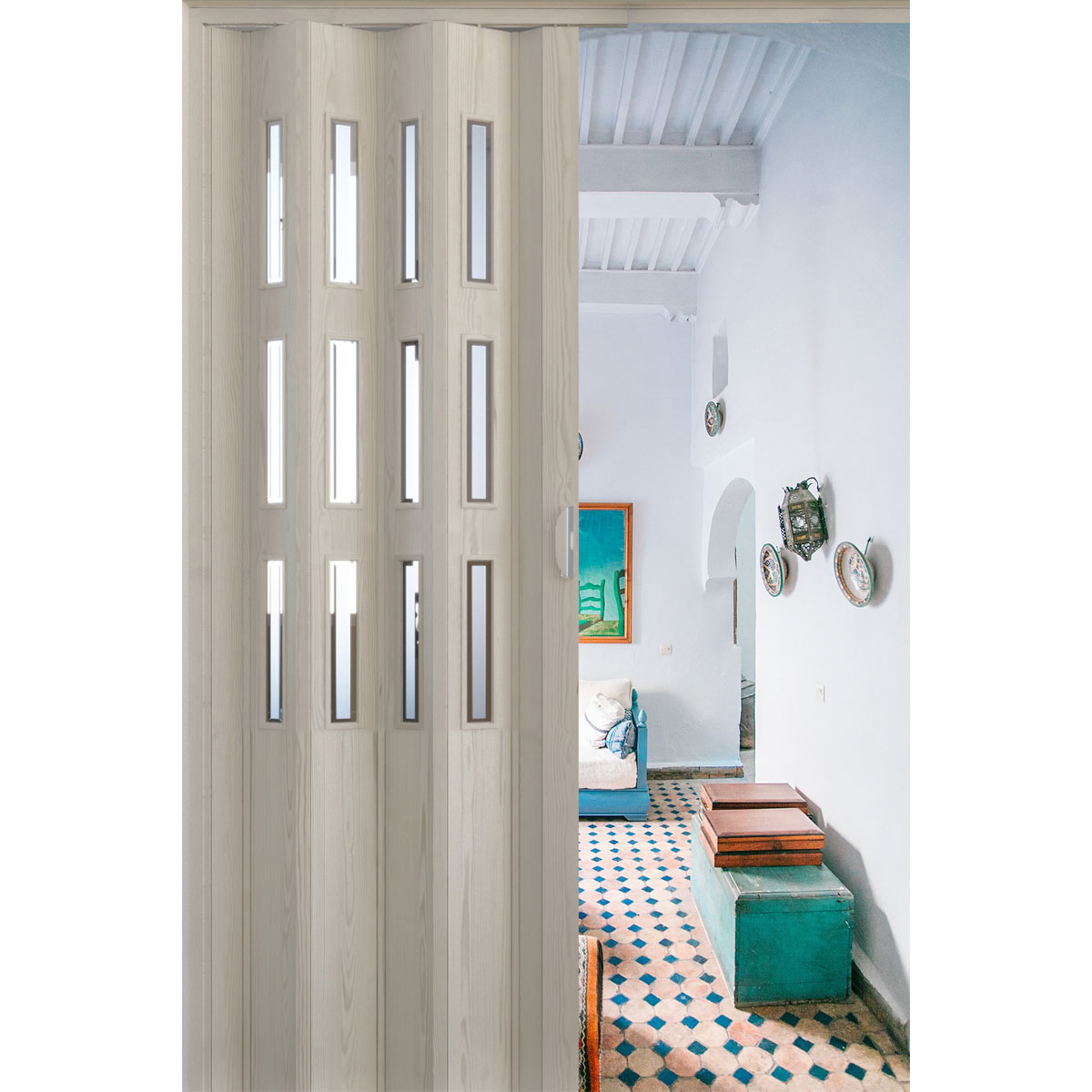 FORTE Kunststoff-Falttür Luciana B 88,5 x H 202 cm Eiche weiß 3 D 3 Fenster Bild 5