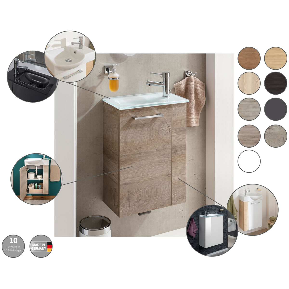 Fackelmann  Gäste-WC Waschtischunterschrank links SBC 440 x 600 x 243 mm Steinesche Bild 7