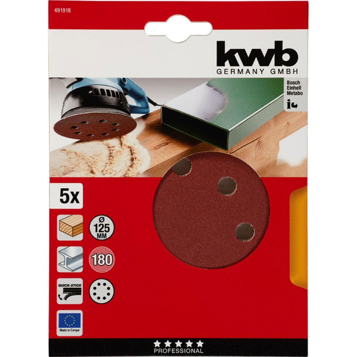 kwb  Schleifscheiben Quick-Stick Holz und Metall Durchmesser 125 mm K180 5 Stück Bild 2