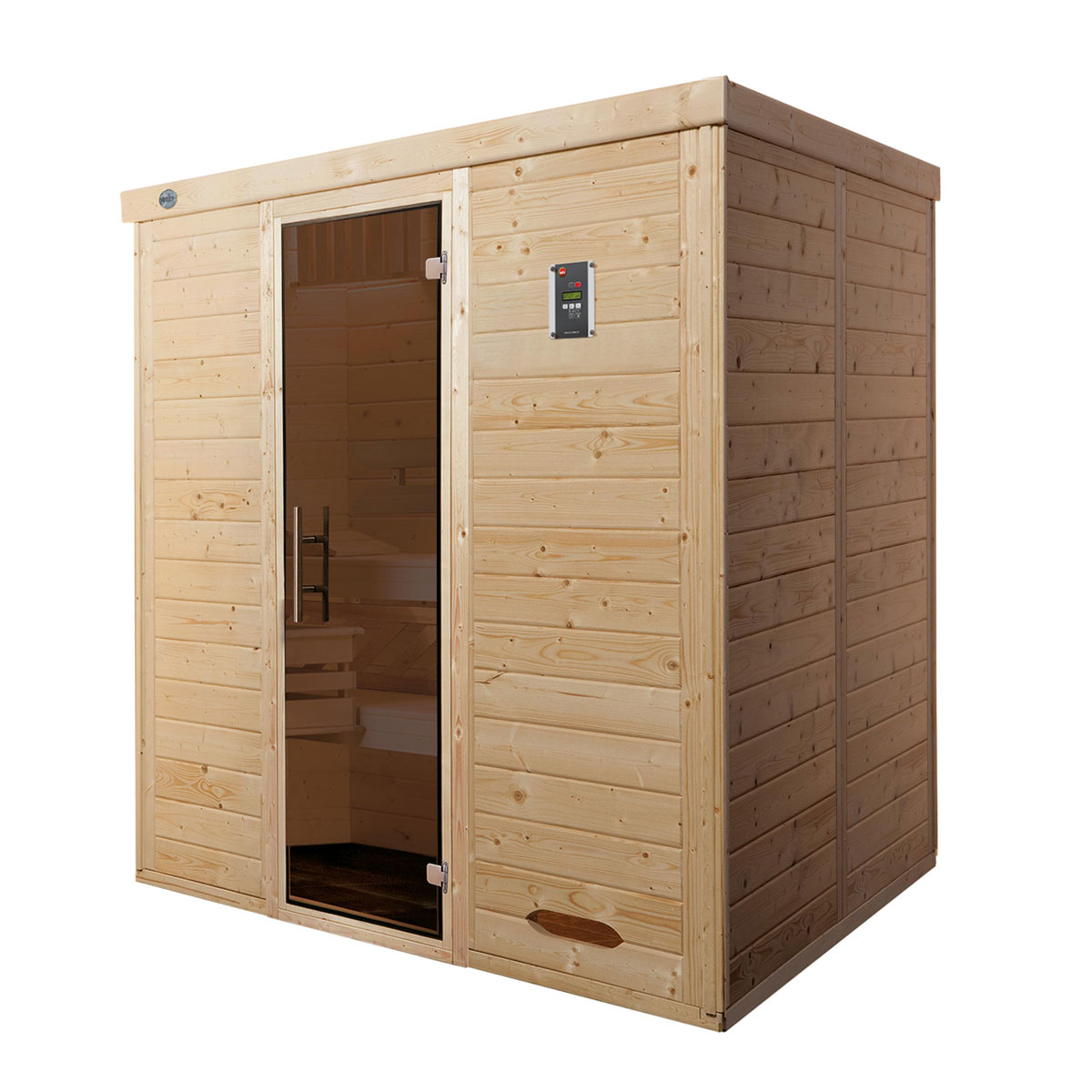 Weka  Premium Massivholz-Elementsauna Kemi Eck Größe 3 Sparset 7,5 kW Bio S
