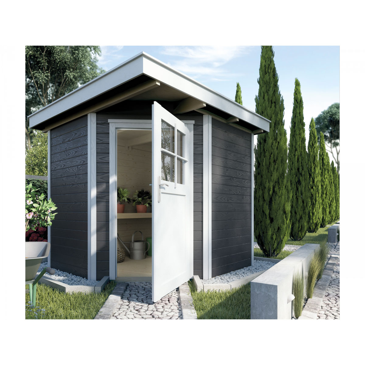 Weka Gartenhaus 229 21 mm anthrazit mit Fußboden 209 x 205 x 217 cm