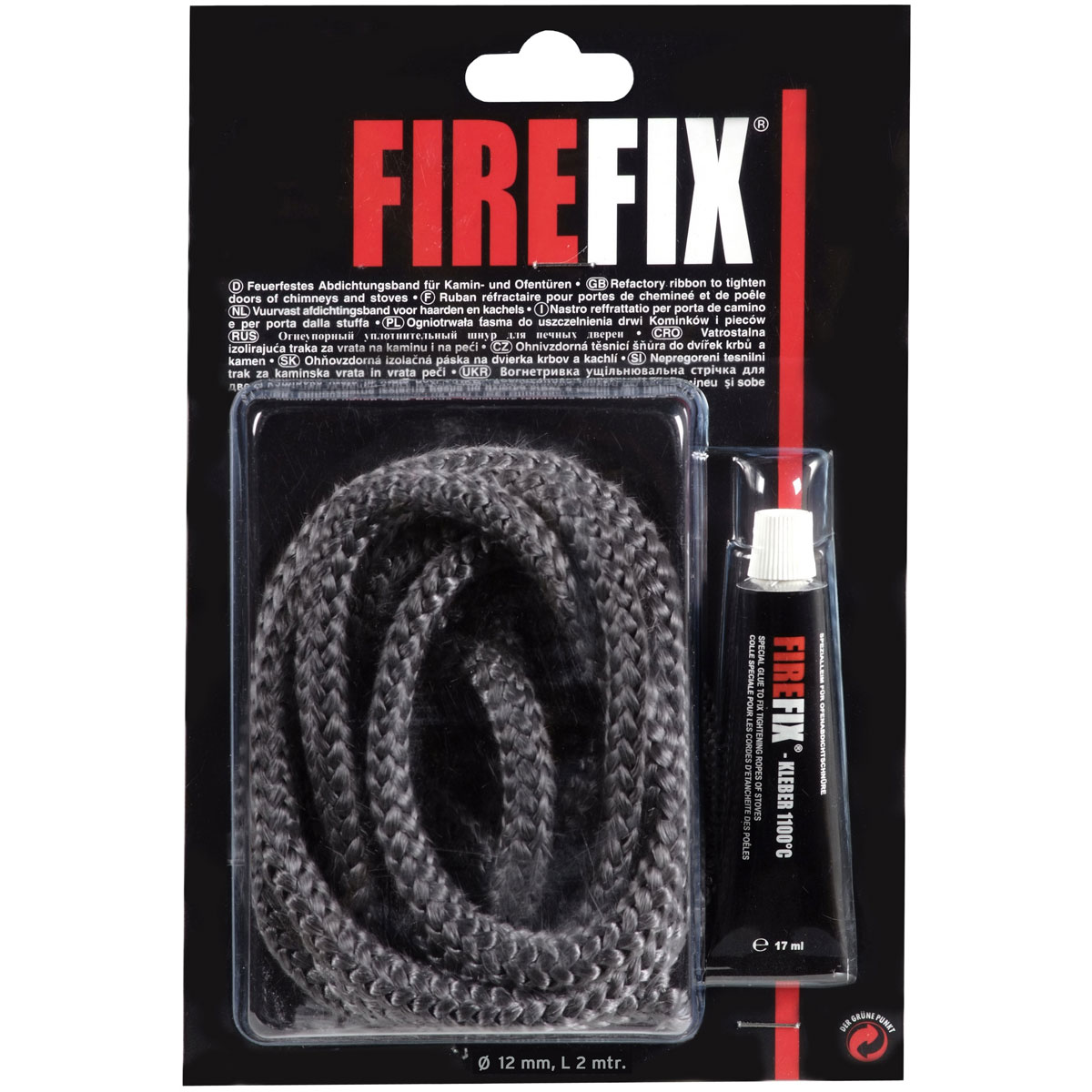 FIREFIX Dichtung-Set für Kaminscheiben Kordel 2 m Durchmesser 12 mm