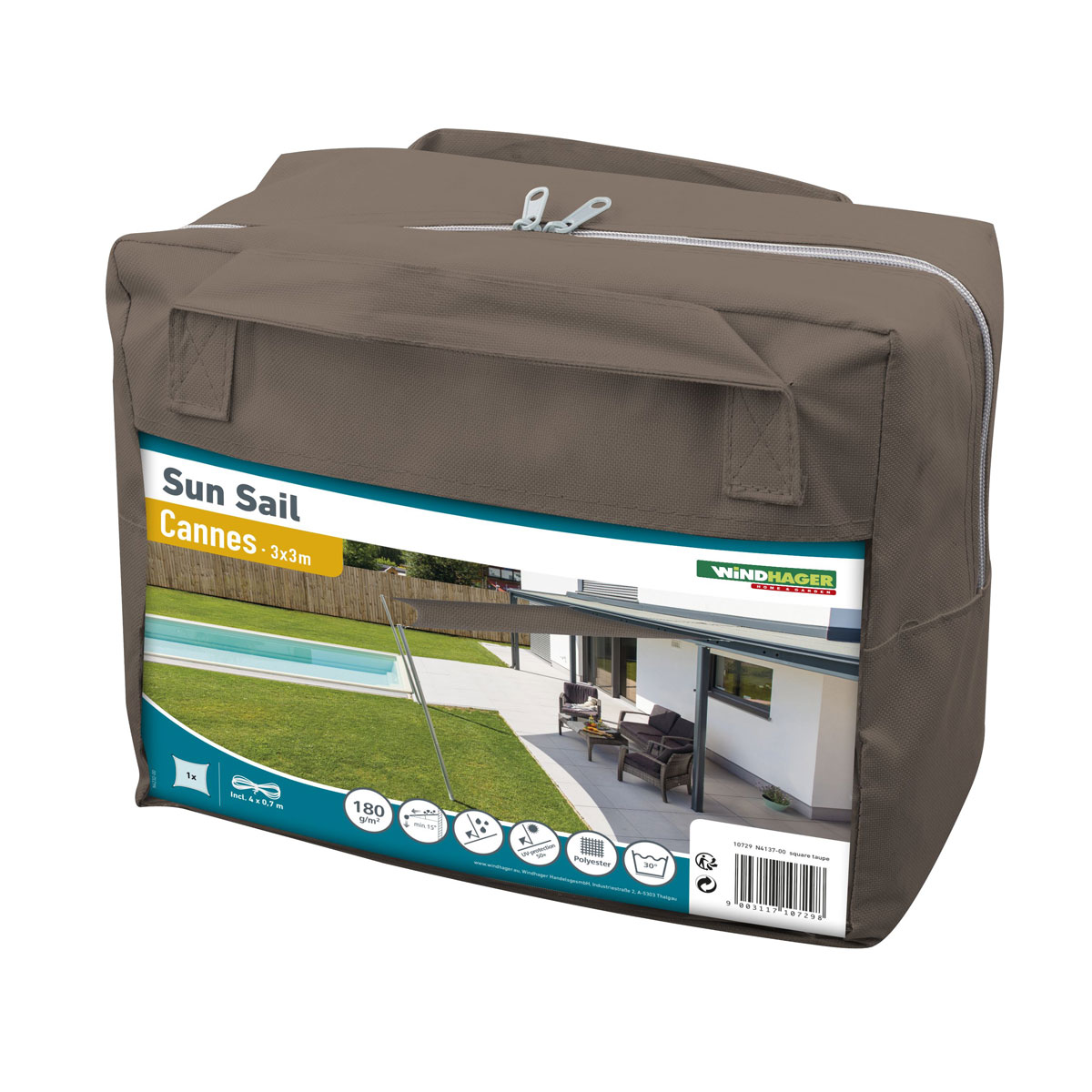 Viereck-Segel Cannes 3 x 3 m taupe Bild 4