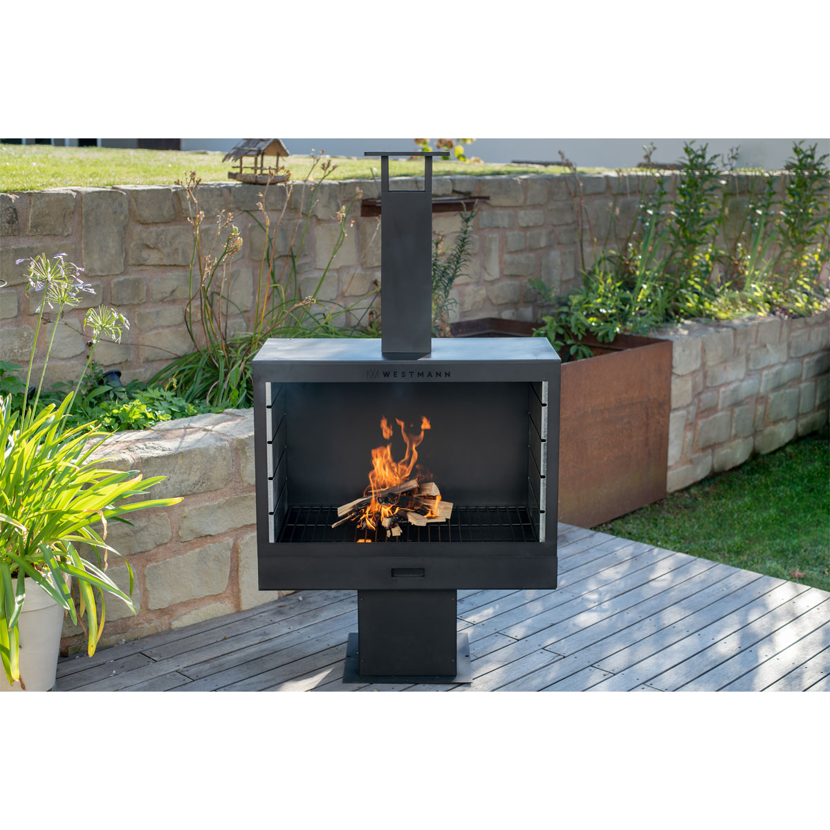 Westmann Terrassenofen Gartenkamin inkl. Grillrost 50x90x160cm Schwarz Bild 3