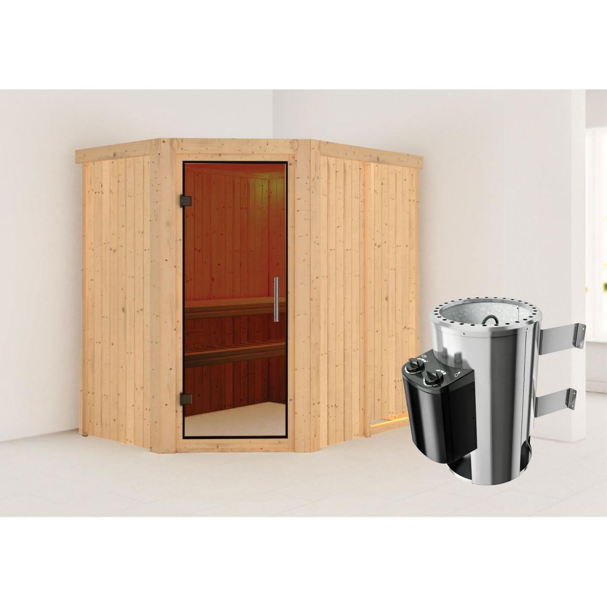 Karibu Sauna Saja Eckeinstieg 3,6 kW Ofen integr Strg kein Kranz Energiespartür Bild 5