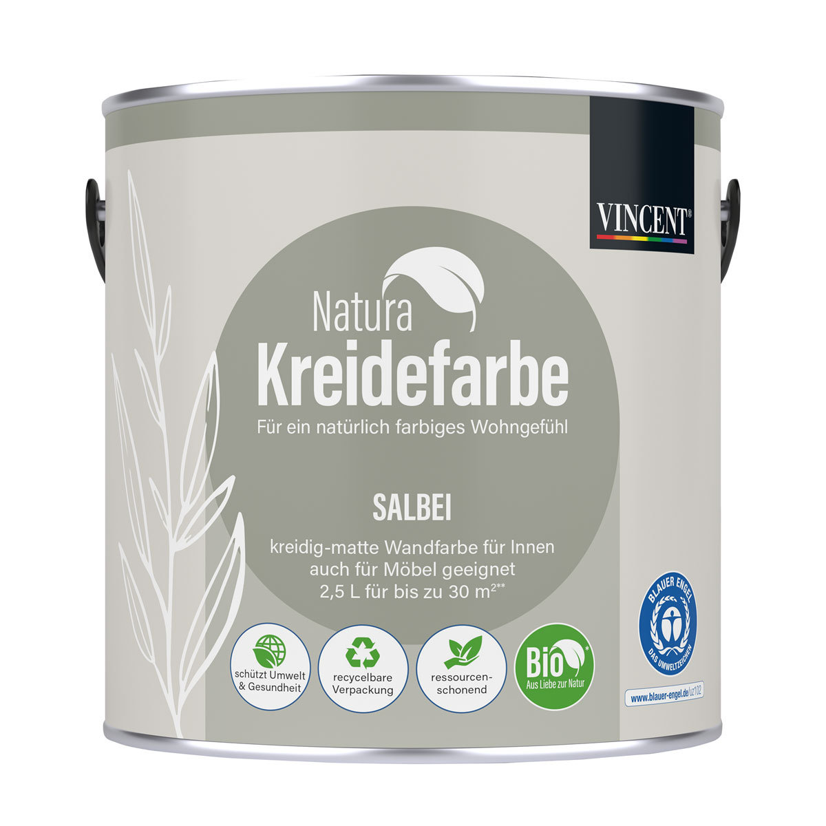 Vincent  Natura Kreidefarbe Salbei matt 2,5 L
