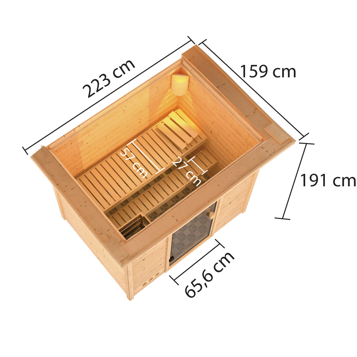 Karibu Sauna Selena 3,6 kW mit Kranz naturbelassen integrierte Steuerung Bild 2
