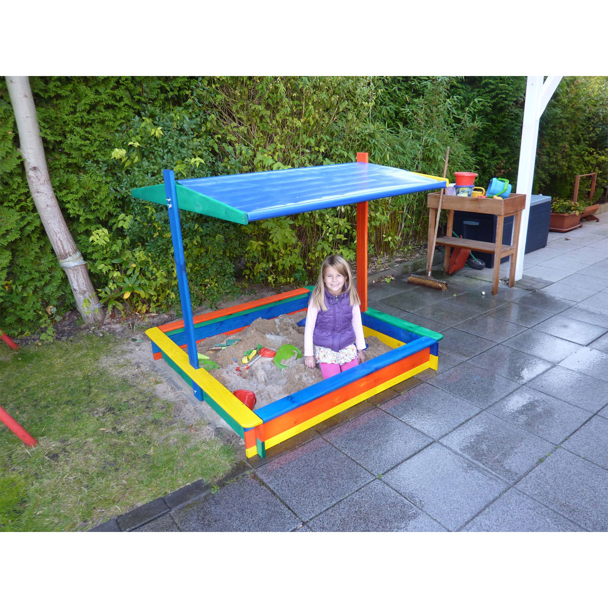 Promadino Sandkasten Nadine 140 x 140 cm mit Sonnensegel