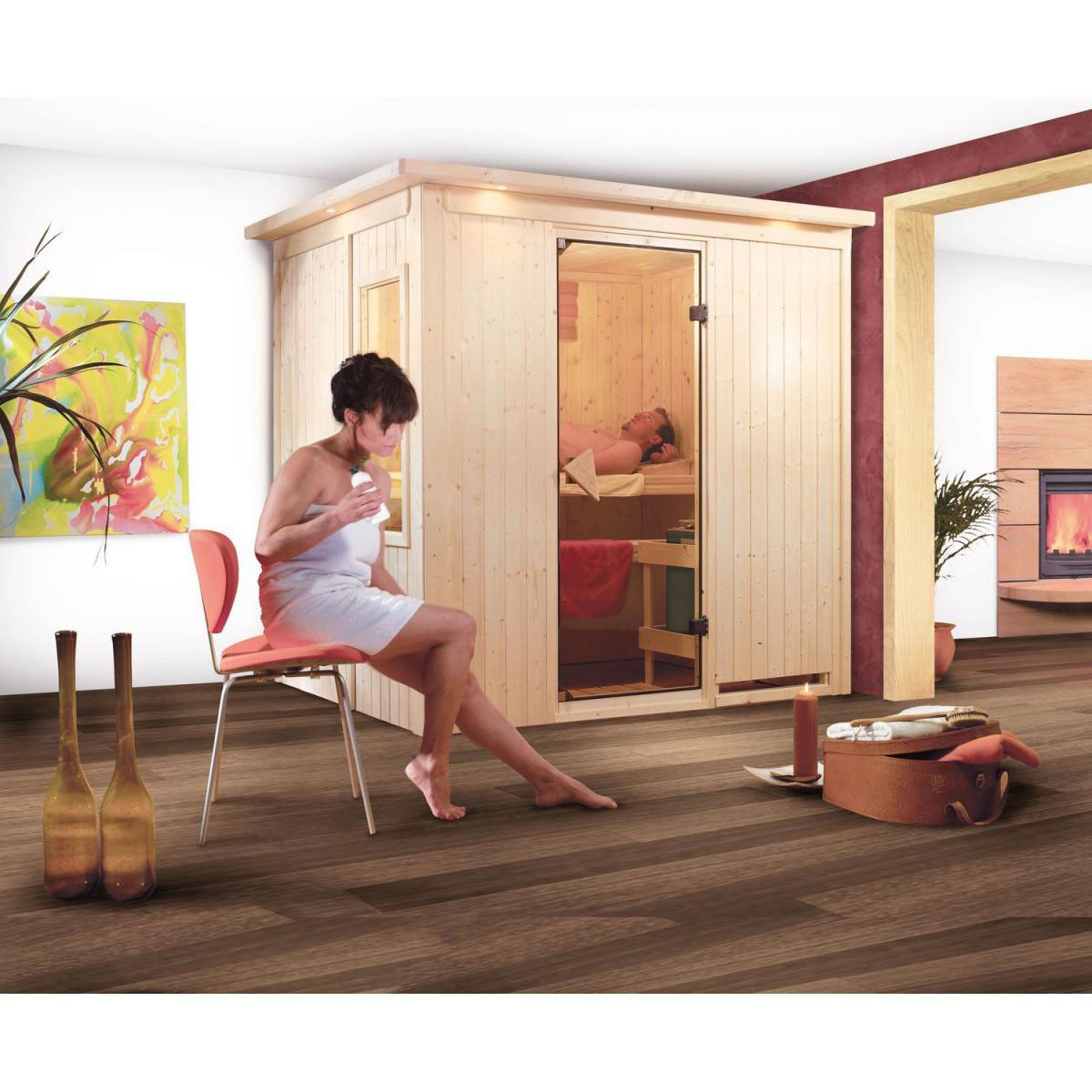 Karibu Bodin Frontstieg ohne Ofen mit Kranz Klarglastür Bild 1