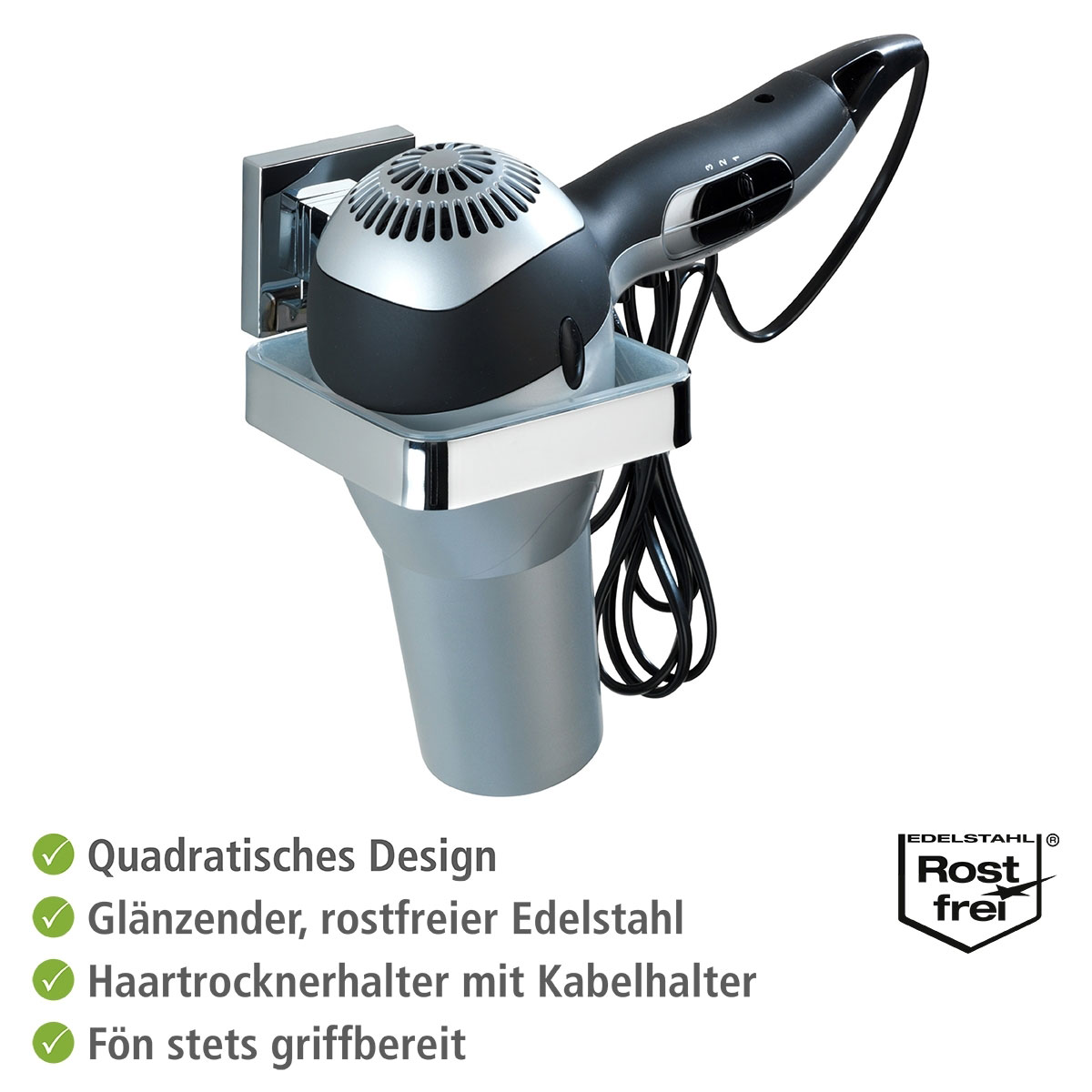 Wenko Haartrocknerhalter Quadro Befestigen ohne bohren Vacuum-Loc Bild 3