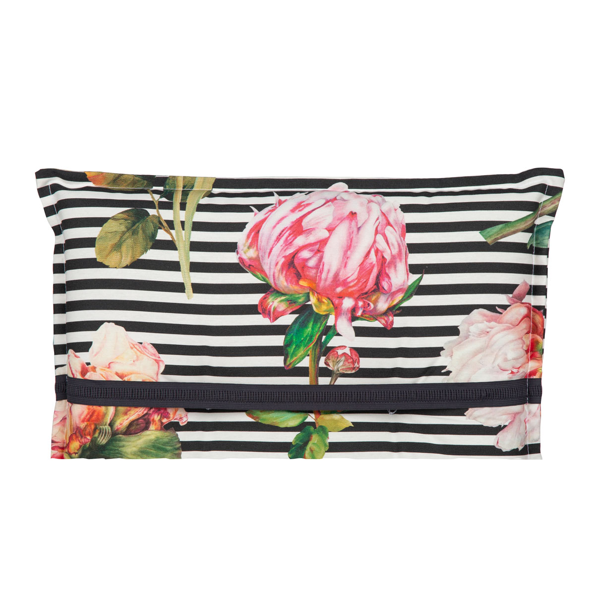 Saumauflage Toronto BE129 Hochlehner rosé/pinke Pfingstrosen auf schwarz-weißen Streifen Bild 2