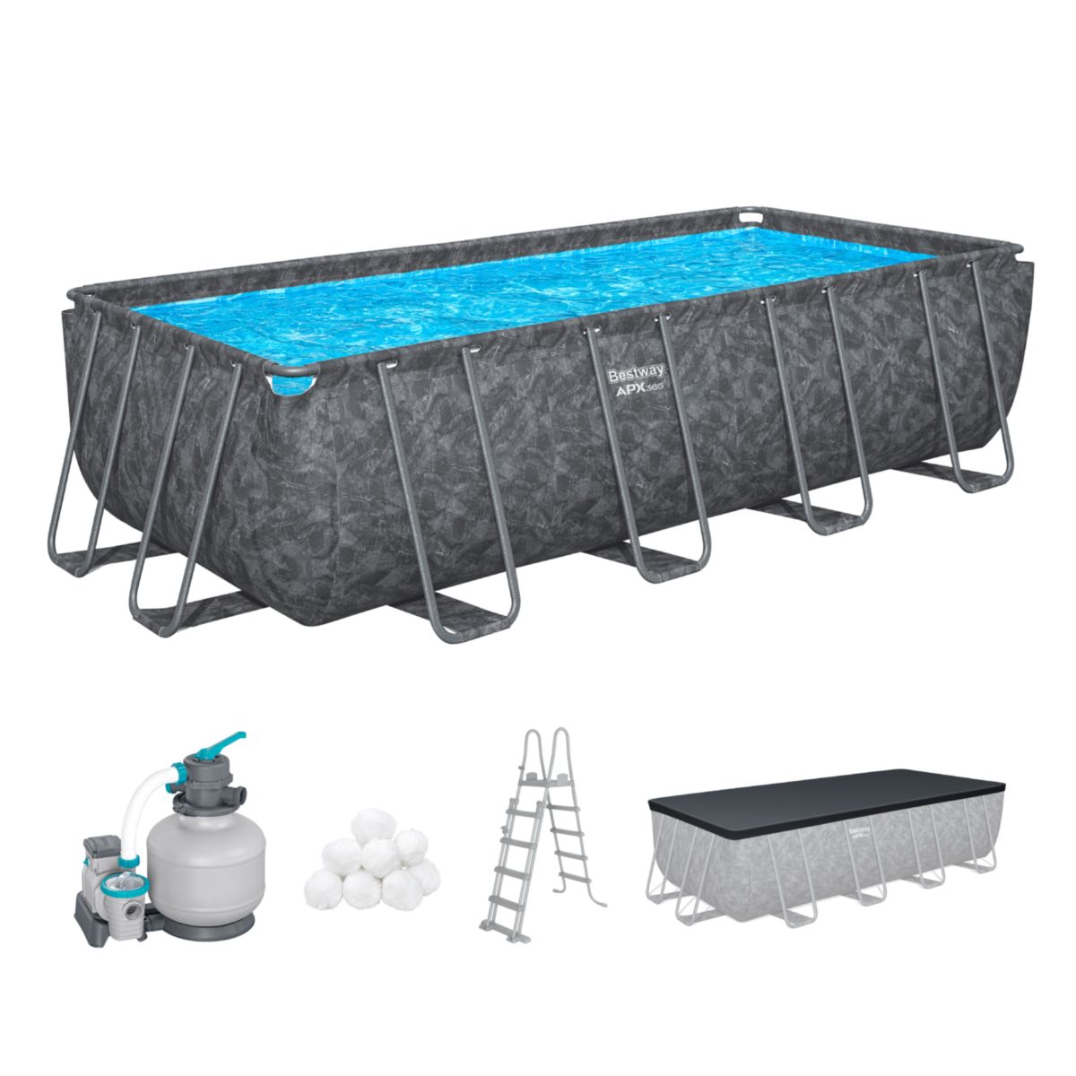 Bestway Winterfestes Frame Pool Set APX365 549 x 274 x 132 cm Marmor-Optik