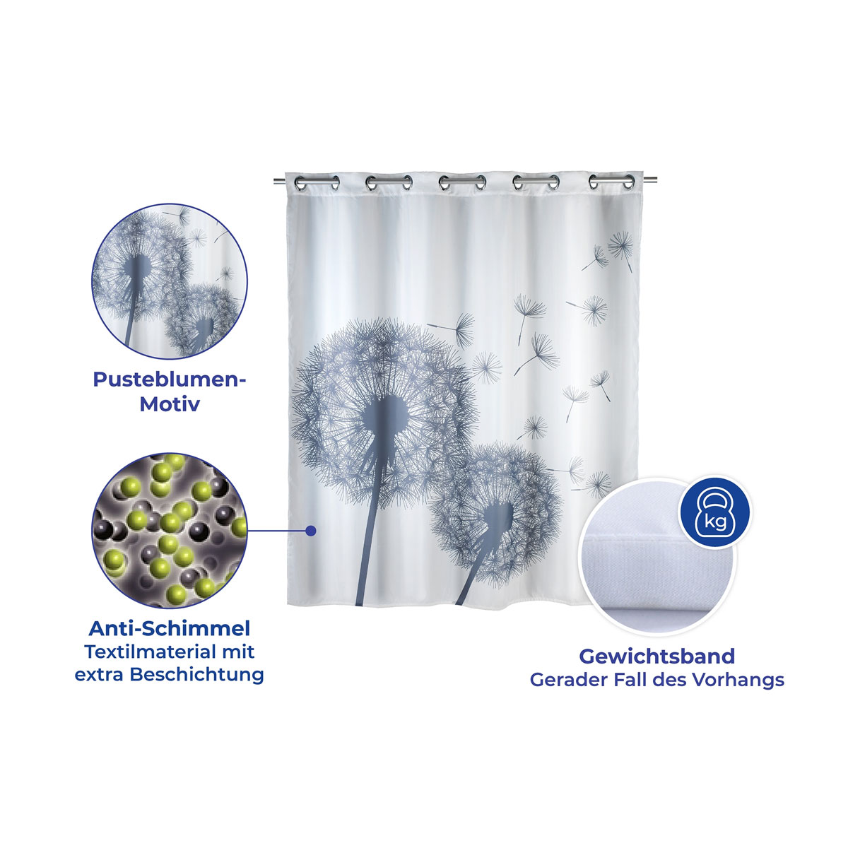 Wenko  Anti-Schimmel Duschvorhang Astera Flex Textil Polyester 180 x 200 cm waschbar Bild 5