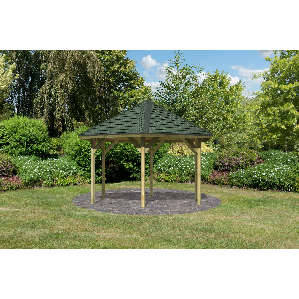 Karibu Holzpavillon Oslo 2 Massivholz kdi im Set mit Schindeln