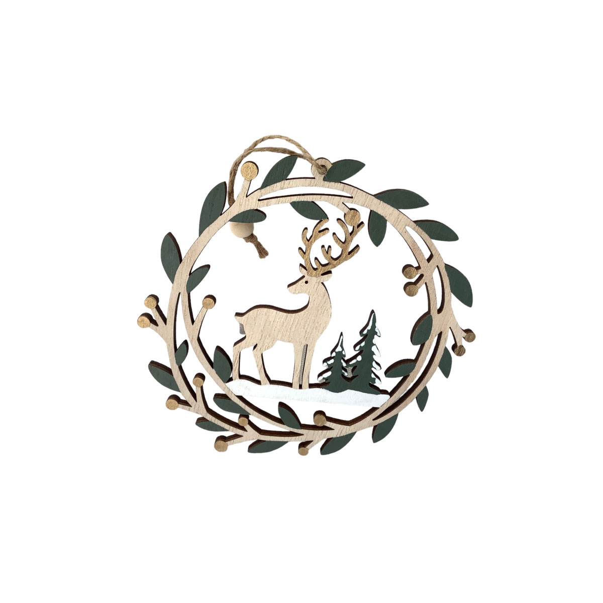 Tür-Kranz Hirsch 15,5cm grün/natur Holz